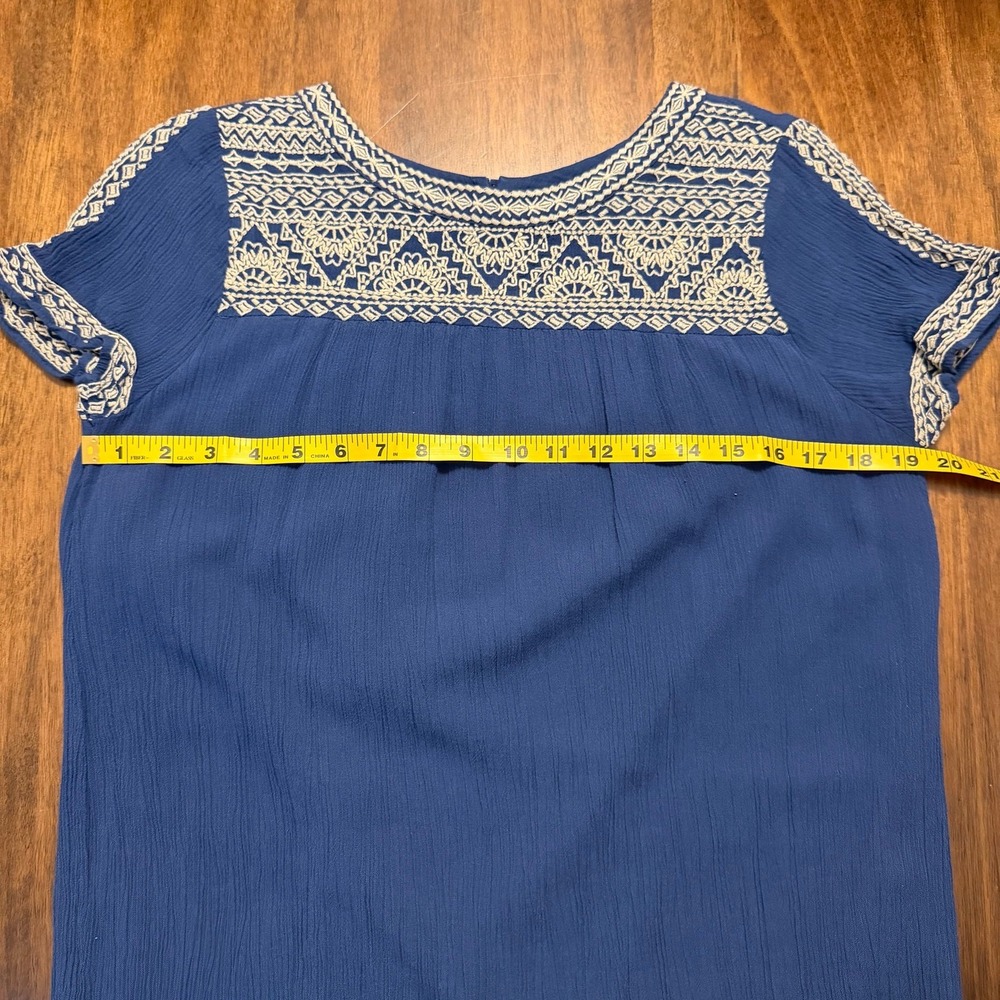 Lucky Brand Blue Embroidered Gauze Shift Dress Womens Small Boho Short Sleeve - Picture 7 of 8